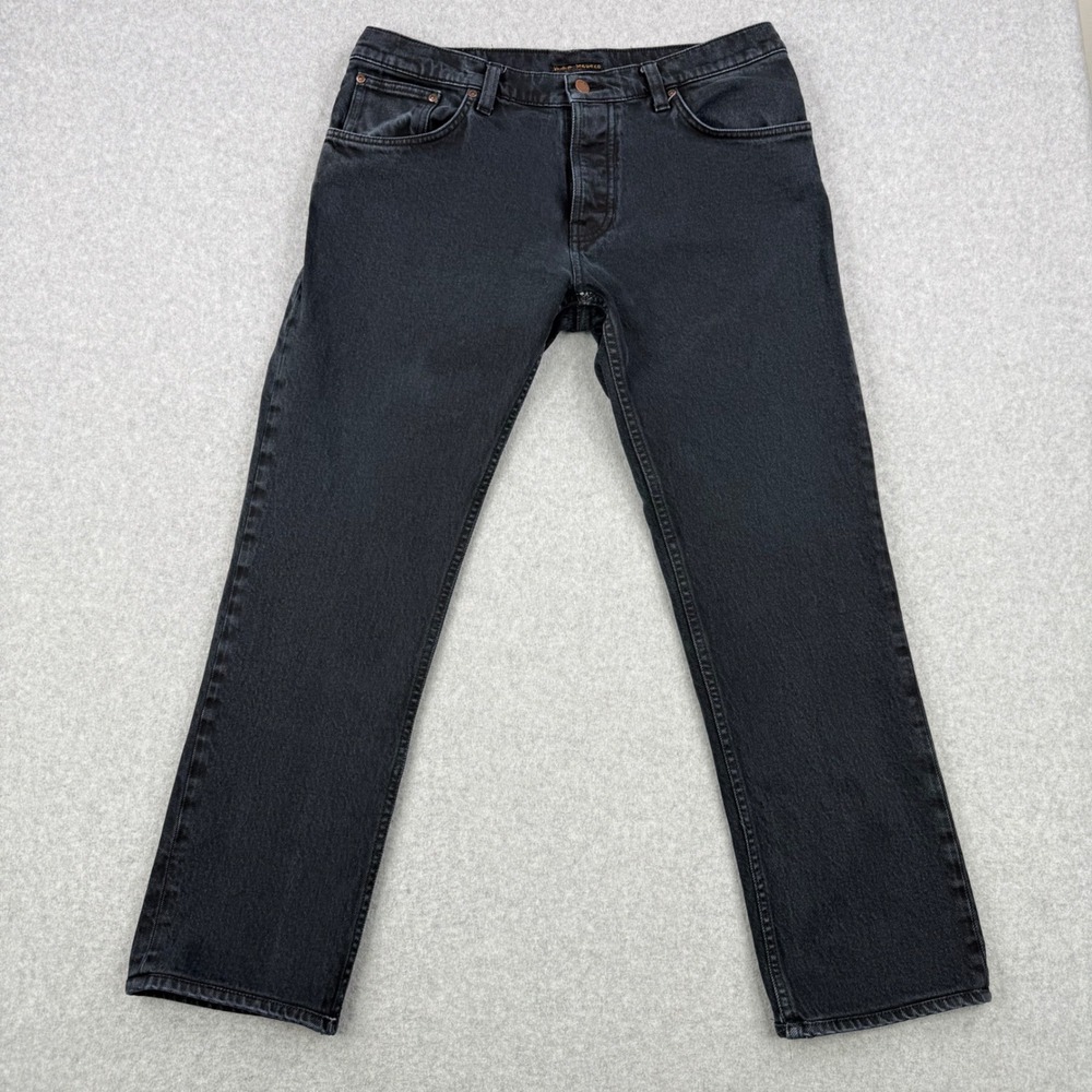 Nudie Jeans Mens 38x32 (Fits 38x29) Matte‎ Black Grim Tim Slim Straight Denim